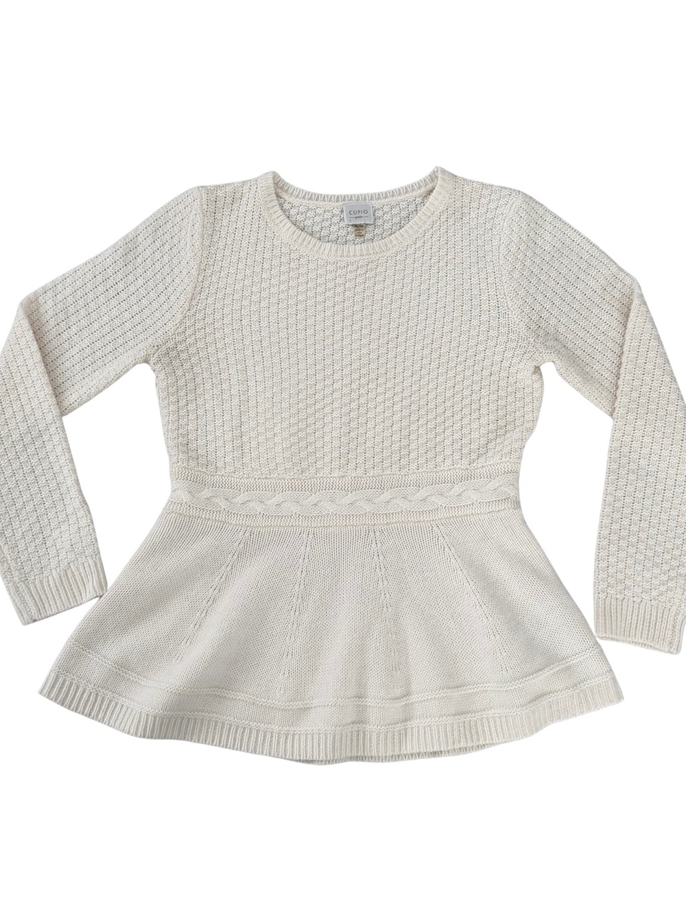Cupio Cream Knit Peplum Crew Neck Sweater